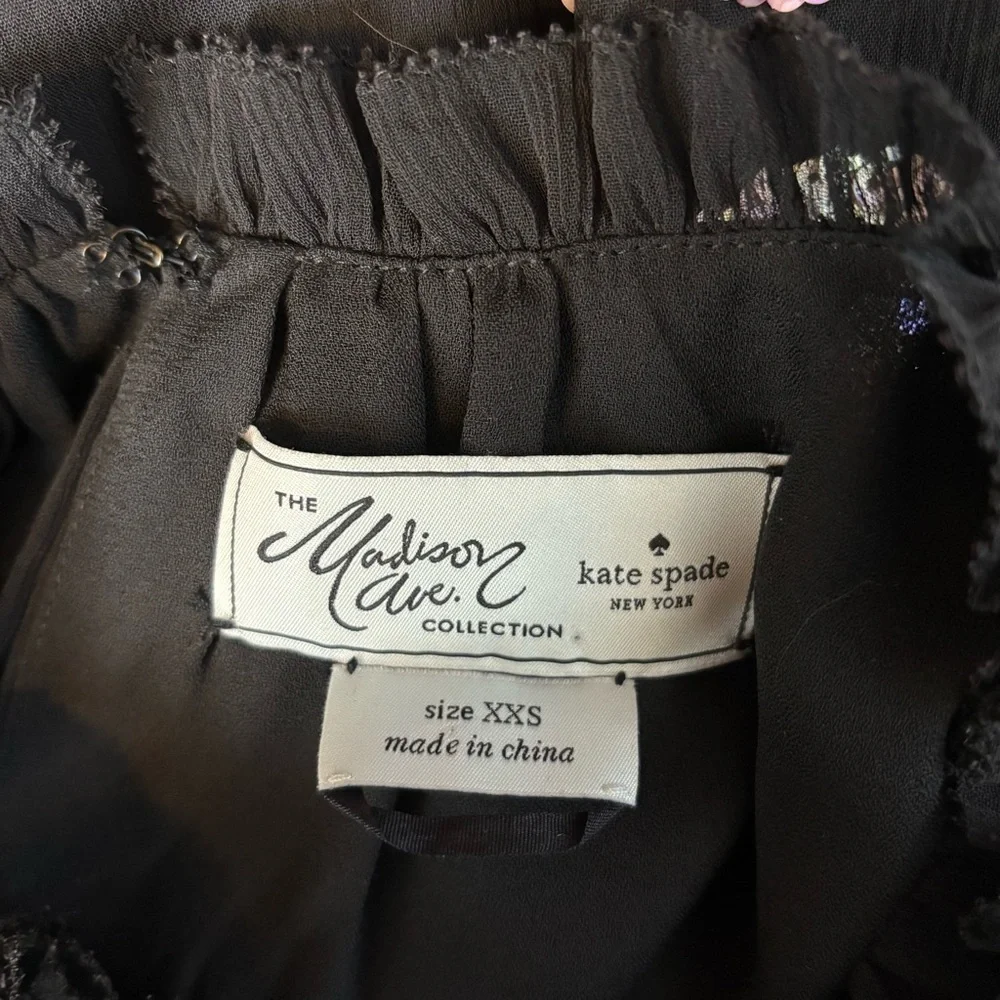 Kate Spade X Madison Avenue Top Womens XXS Black Sequin‎ Floral Blouse